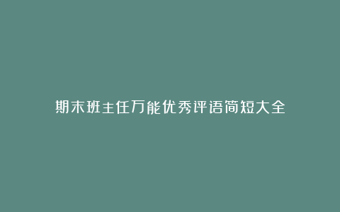 期末班主任万能优秀评语简短大全