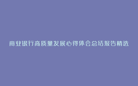 商业银行高质量发展心得体会总结报告精选6篇