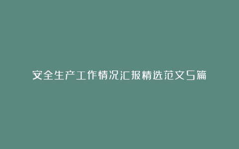 安全生产工作情况汇报精选范文5篇