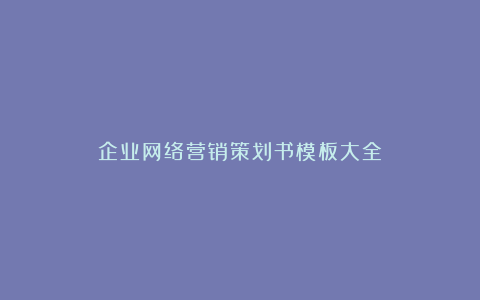 企业网络营销策划书模板大全