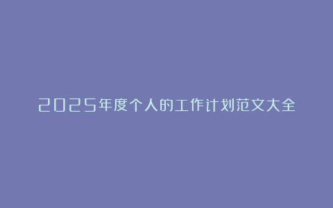 2025年度个人的工作计划范文大全