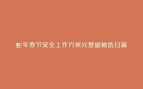 蛇年春节安全工作方案完整版精选8篇