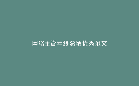 网络主管年终总结优秀范文