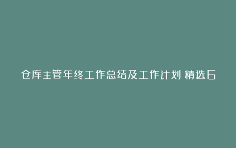 仓库主管年终工作总结及工作计划（精选6篇）