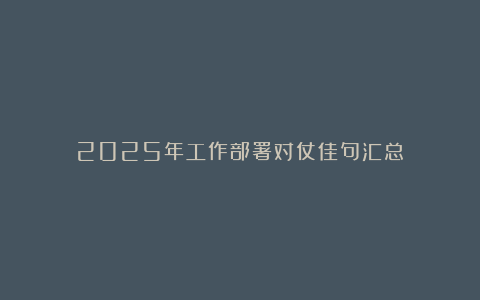 2025年工作部署对仗佳句汇总