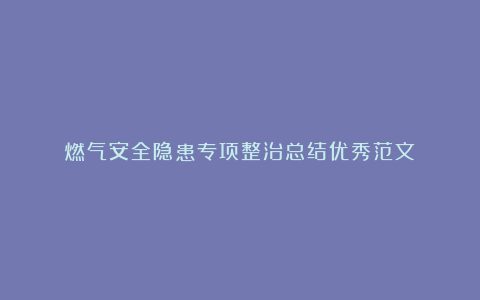 燃气安全隐患专项整治总结优秀范文