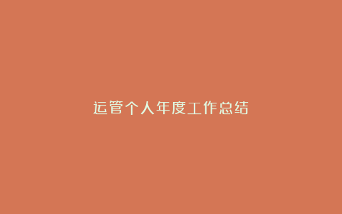 运管个人年度工作总结