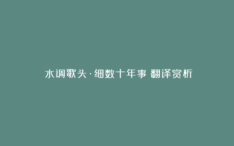 《水调歌头·细数十年事》翻译赏析