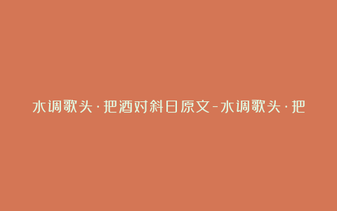 水调歌头·把酒对斜日原文-水调歌头·把酒对斜日杨炎正-翻译-赏析