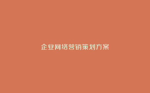 企业网络营销策划方案