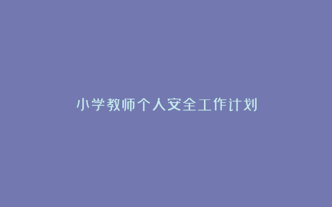 小学教师个人安全工作计划