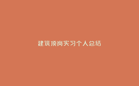 建筑顶岗实习个人总结