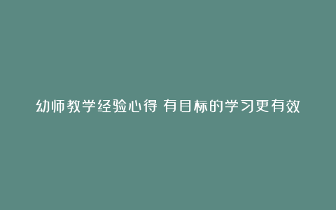 幼师教学经验心得：有目标的学习更有效