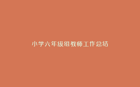 小学六年级组教师工作总结