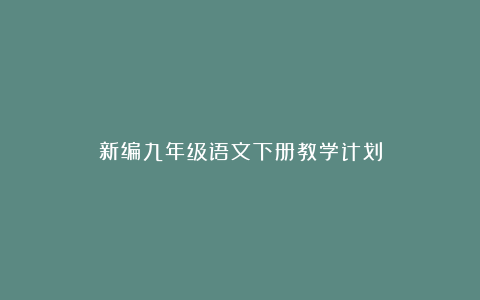 新编九年级语文下册教学计划