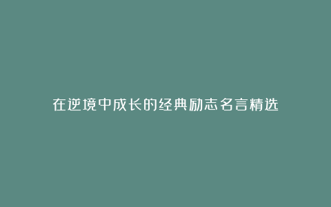 在逆境中成长的经典励志名言精选