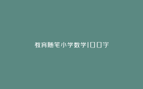 教育随笔小学数学100字