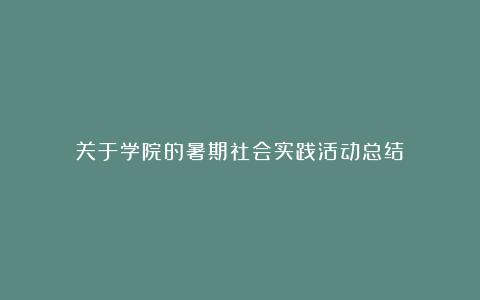 关于学院的暑期社会实践活动总结