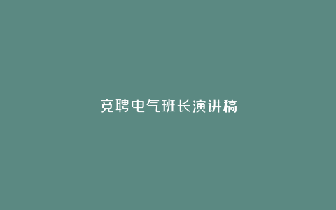 竞聘电气班长演讲稿