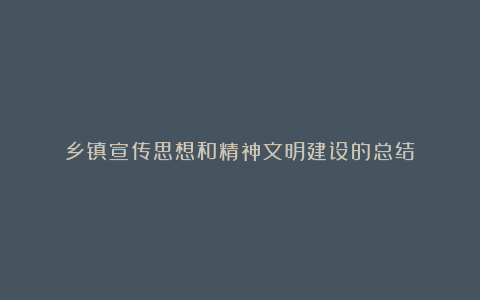 乡镇宣传思想和精神文明建设的总结