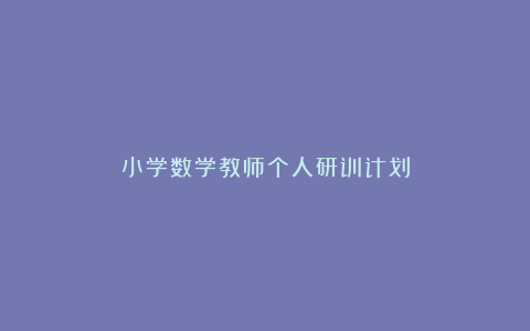 小学数学教师个人研训计划