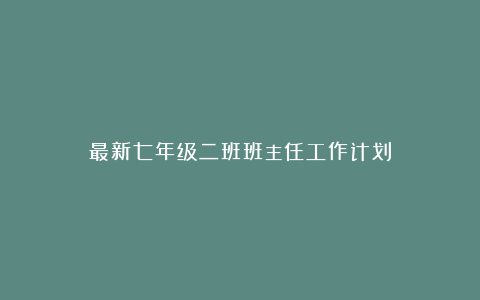 最新七年级二班班主任工作计划