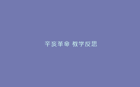 《辛亥革命》教学反思