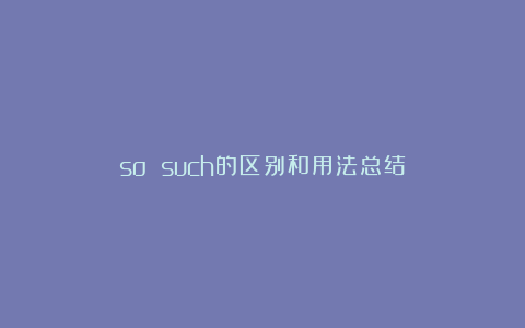 so such的区别和用法总结