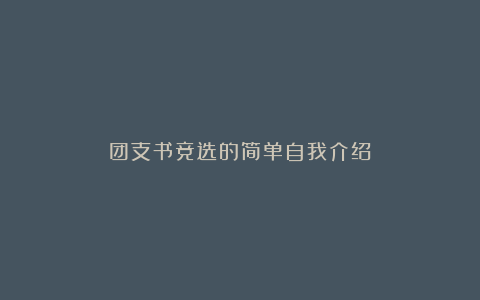 团支书竞选的简单自我介绍