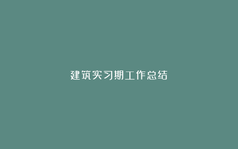 建筑实习期工作总结