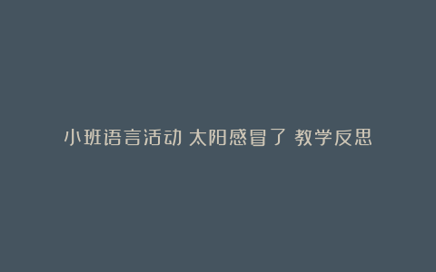 小班语言活动《太阳感冒了》教学反思