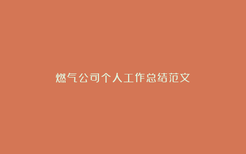 燃气公司个人工作总结范文