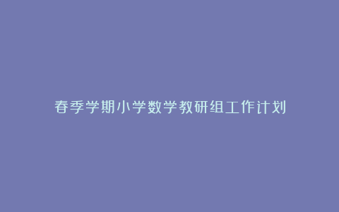 春季学期小学数学教研组工作计划