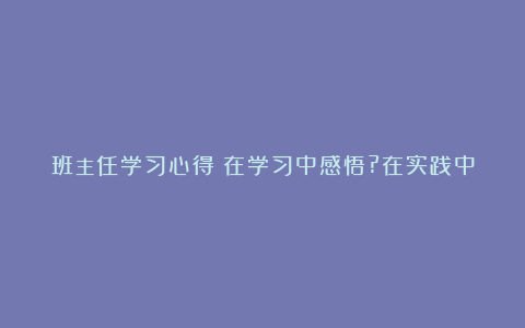 班主任学习心得：在学习中感悟?在实践中成长