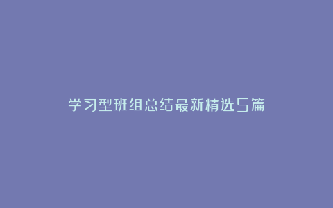 学习型班组总结最新精选5篇