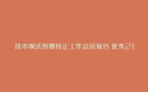 技术员试用期转正工作总结报告（优秀21篇）