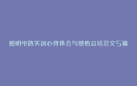 照明电路实训心得体会与感悟总结范文5篇