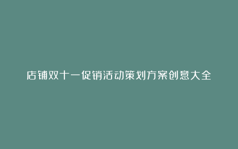 店铺双十一促销活动策划方案创意大全