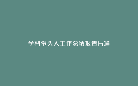 学科带头人工作总结报告6篇