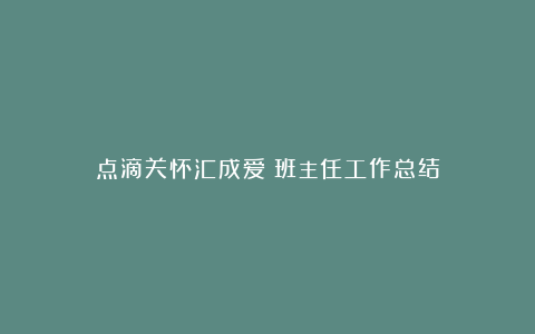 点滴关怀汇成爱：班主任工作总结