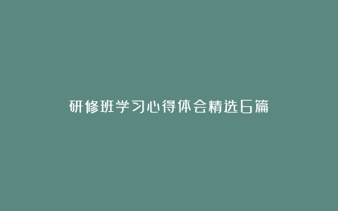 研修班学习心得体会精选6篇