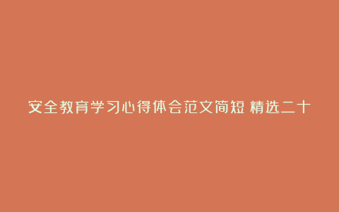 安全教育学习心得体会范文简短（精选二十篇）