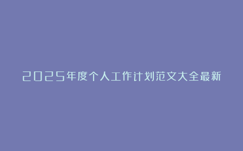 2025年度个人工作计划范文大全最新