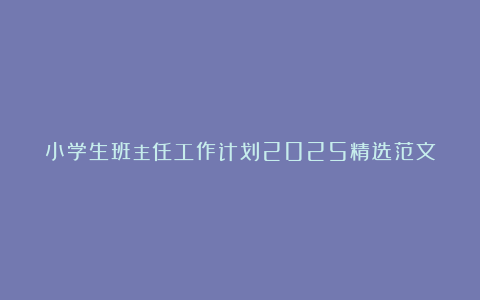 小学生班主任工作计划2025精选范文