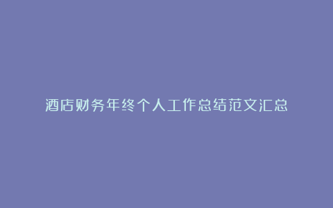 酒店财务年终个人工作总结范文汇总