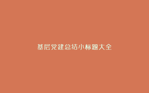 基层党建总结小标题大全