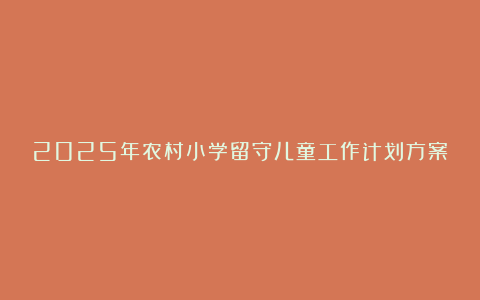 2025年农村小学留守儿童工作计划方案