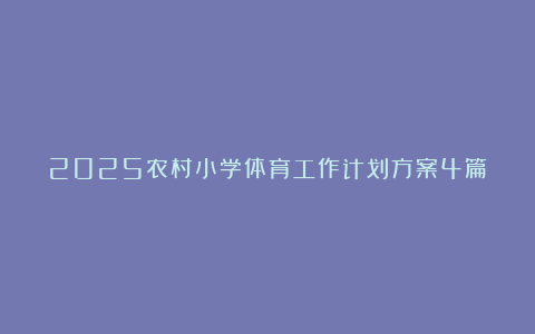 2025农村小学体育工作计划方案4篇