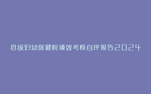 县级妇幼保健院绩效考核自评报告2024