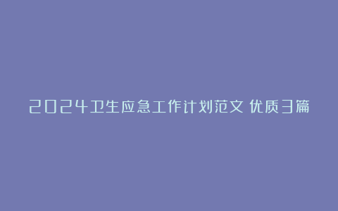 2024卫生应急工作计划范文（优质3篇）